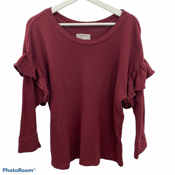 Current Elliott Size 1 S Sweatshirt The Ruffle Long Sleeve Red Cabernet Women’s - Picture 2 of 9